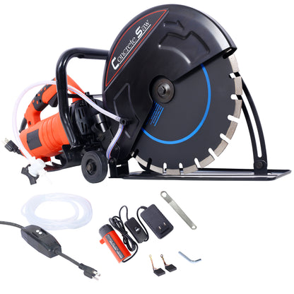 Electric 14" Cut Off Saw Wet/Dry Concrete Saw Cutter Guide Roller with Water Line Attachment image 1