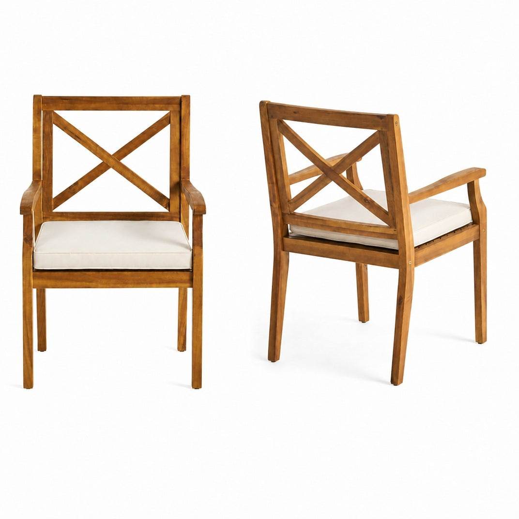 7 Pieces Acacia Wood Outdoor Dining Set with Cream Cushions,Modern 6 Chairs 1 Large Table,Dining Furniture Set for Lawn, Backyard, Garden Deck,Poolside,Teak image 11