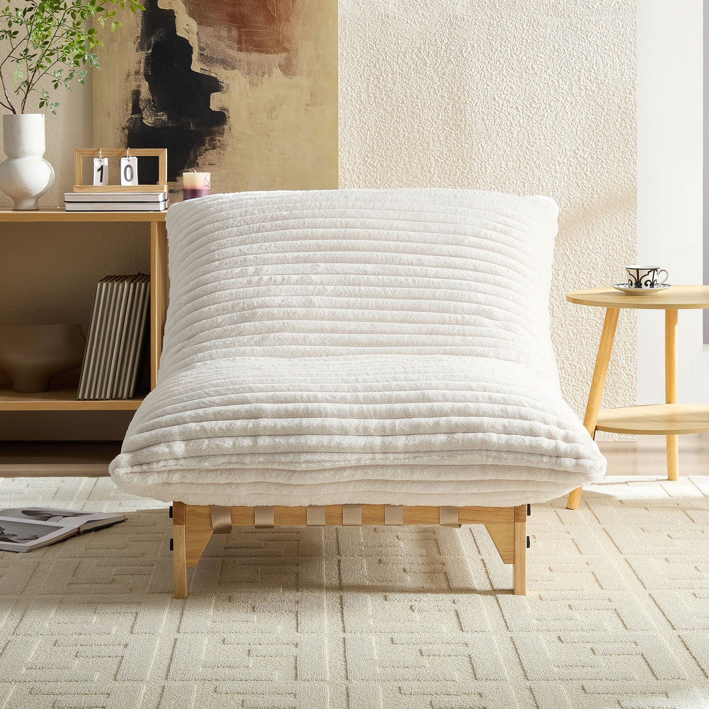 Accent Armless Lazy Sofa, Casual Single Sofa, Corduroy Fabric, For Living Room And Bedroom, With Backrest, Single Seat, OFF-WHITE image 2