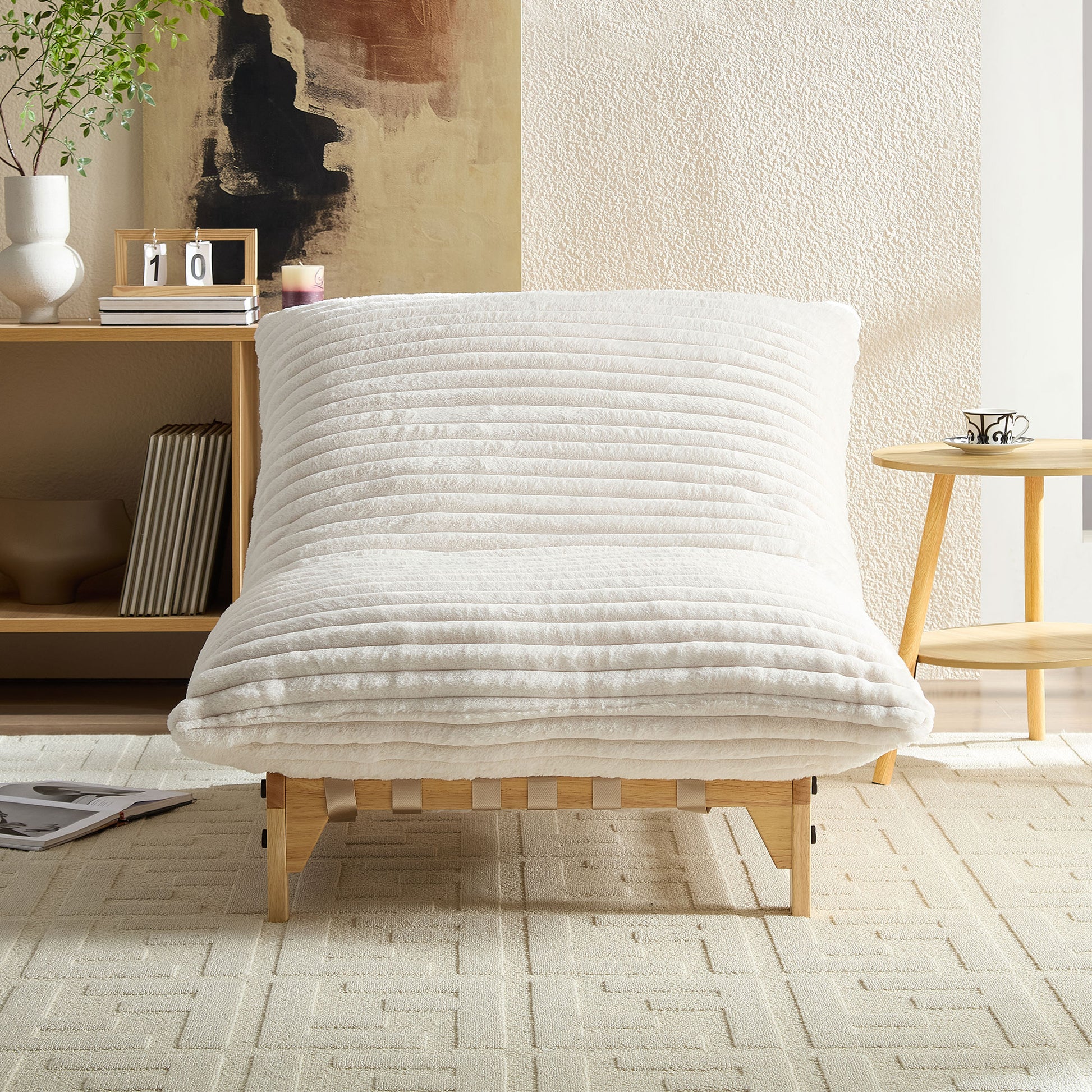 Accent Armless Lazy Sofa, Casual Single Sofa, Corduroy Fabric, For Living Room And Bedroom, With Backrest, Single Seat, OFF-WHITE image 2