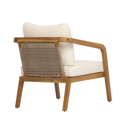 Acacia Wood Outdoor Patio Club Chair with PE Wicker Backrest & Cushions– Modern Accent Armchair for Balcony, Poolside, and Sunroom image 9