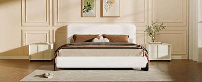 Elegant terry upholstered bed with dark brown solid wood legs, luxurious and comfortable bedroom centerpiece, king size, white image 11
