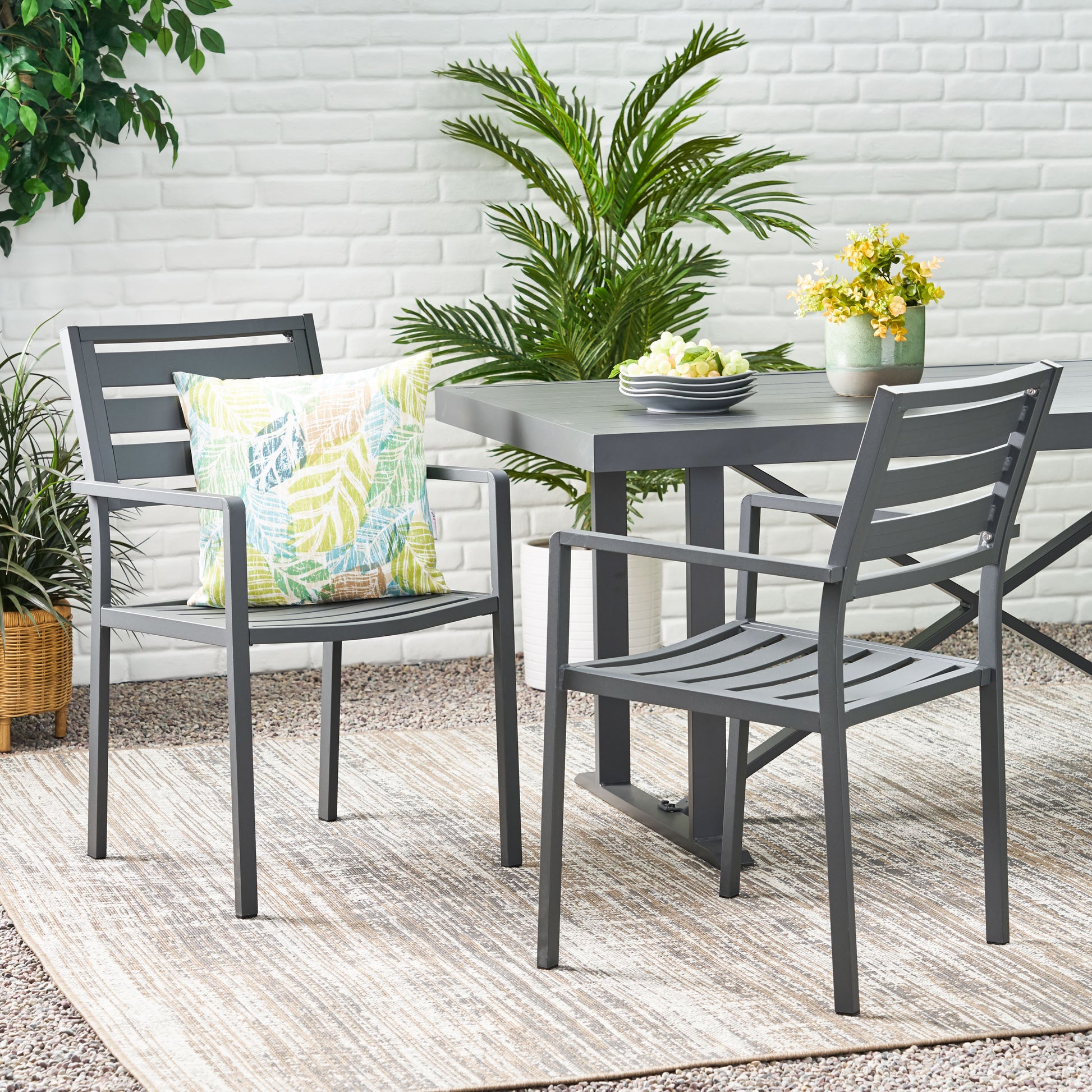 Outdoor Modern Aluminum Dining Chair (Set of 2), Gun Metal Gray image 1