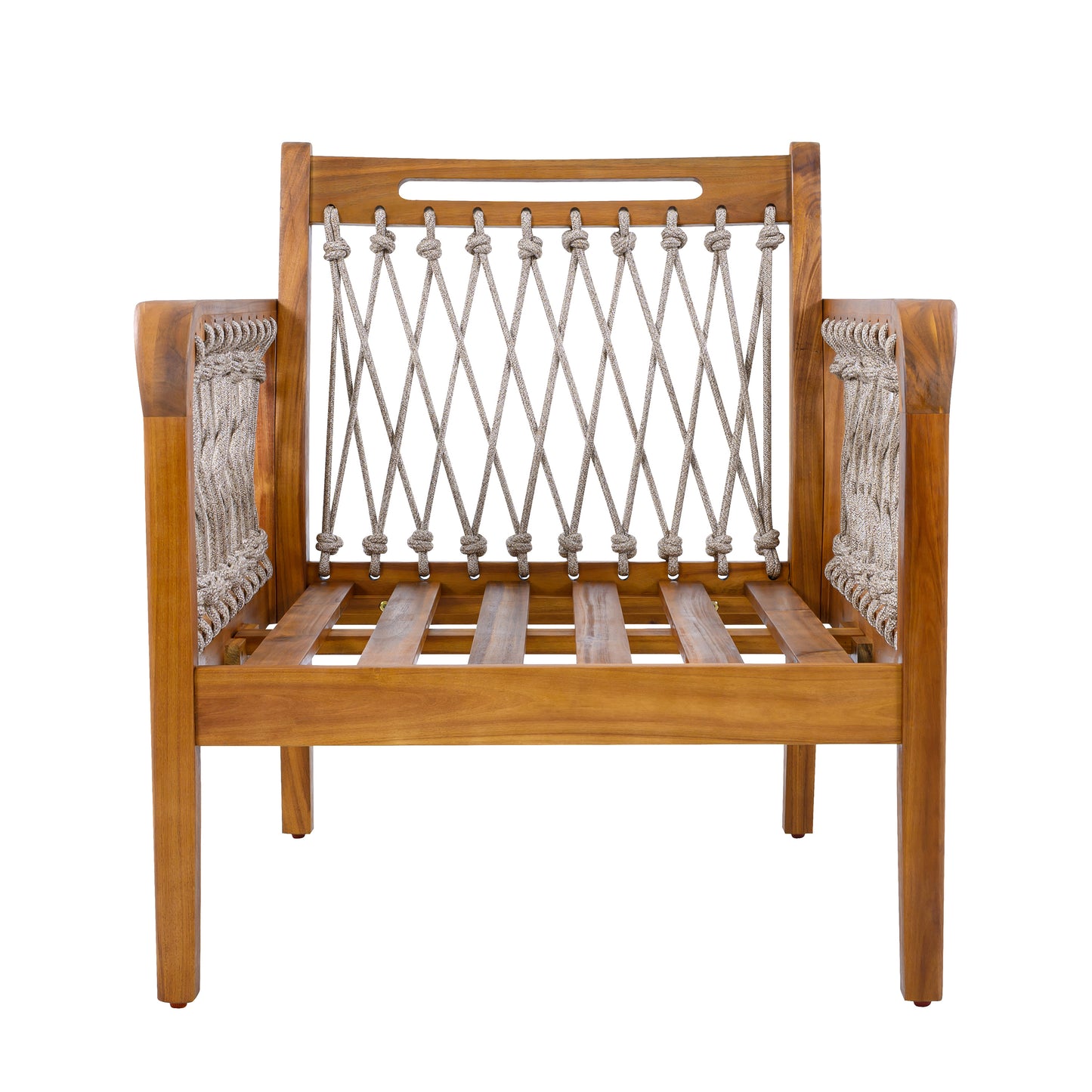 Outdoor Acacia Wood Club Chair with Handwoven Rope(Set of 2), Teak Finish image 12
