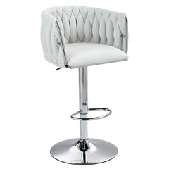 360° Adjustable Swivel Bar Stools Set of 2 with Woven Back - Beige