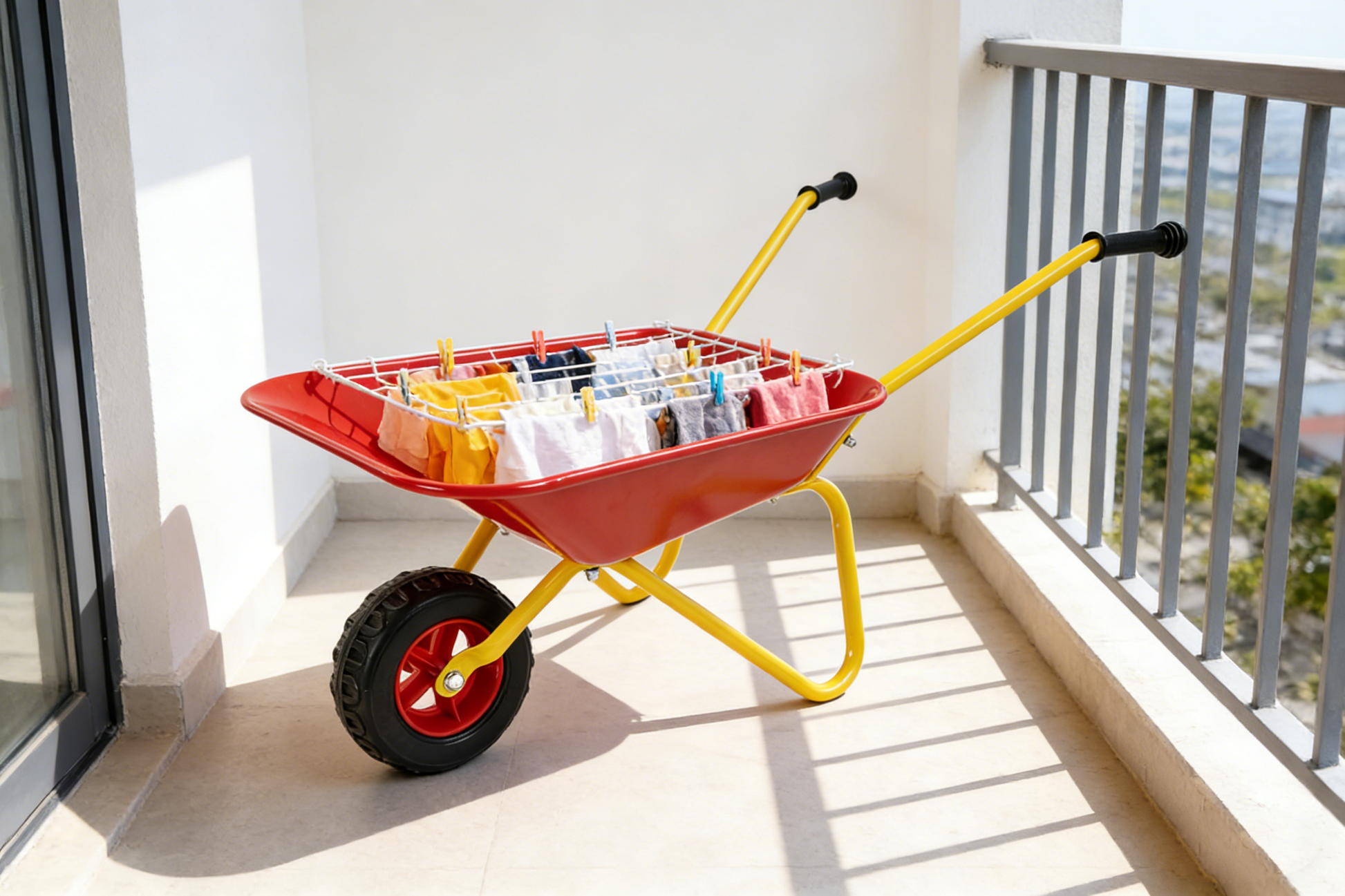 Children's metal wheelbarrow, Maximum load capacity: 33LBS,children's heavy wheelbarrow, metal structure wheelbarrow, steel tray, can be used in gardens, loading leaves, soil, sand, etc. (red) image 12