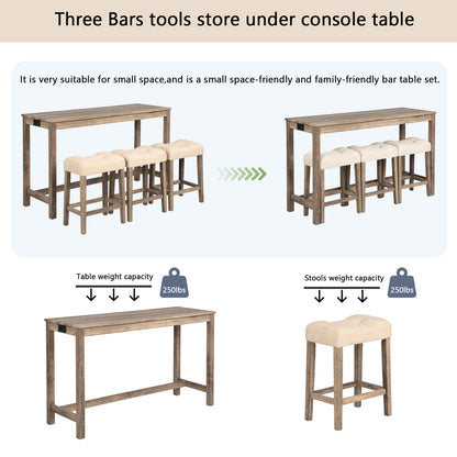 4-Piece Bar Table Set with Power Outlet, Dining Bar Table and Chairs Set,Bar Table Set with 3 Padded Stools for Living Room, Dining Room, Game Room, Brown image 7