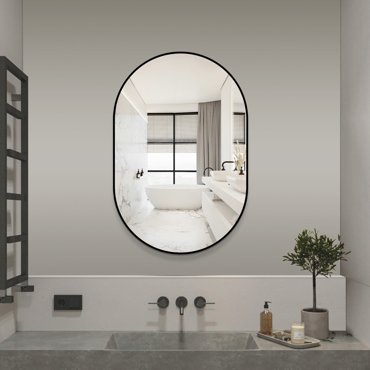 36x24 Inch Black Bathroom Vanity Mirror Wall Mounted, Framed Wall Mirror for Bathroom, Vertical or Horizontal Hanging, Modern HD Mirror for Bedroom, Entryway image 2