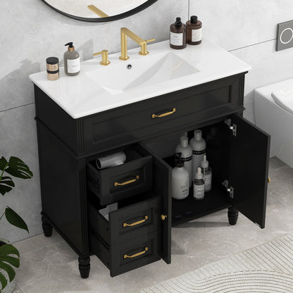 [Video] 36" Bathroom Vanity with Sink, Bathroom Cabinet with Drawers, Solid Frame and MDF Board, One Package, Black(same SKU: N725P195410B) image 2