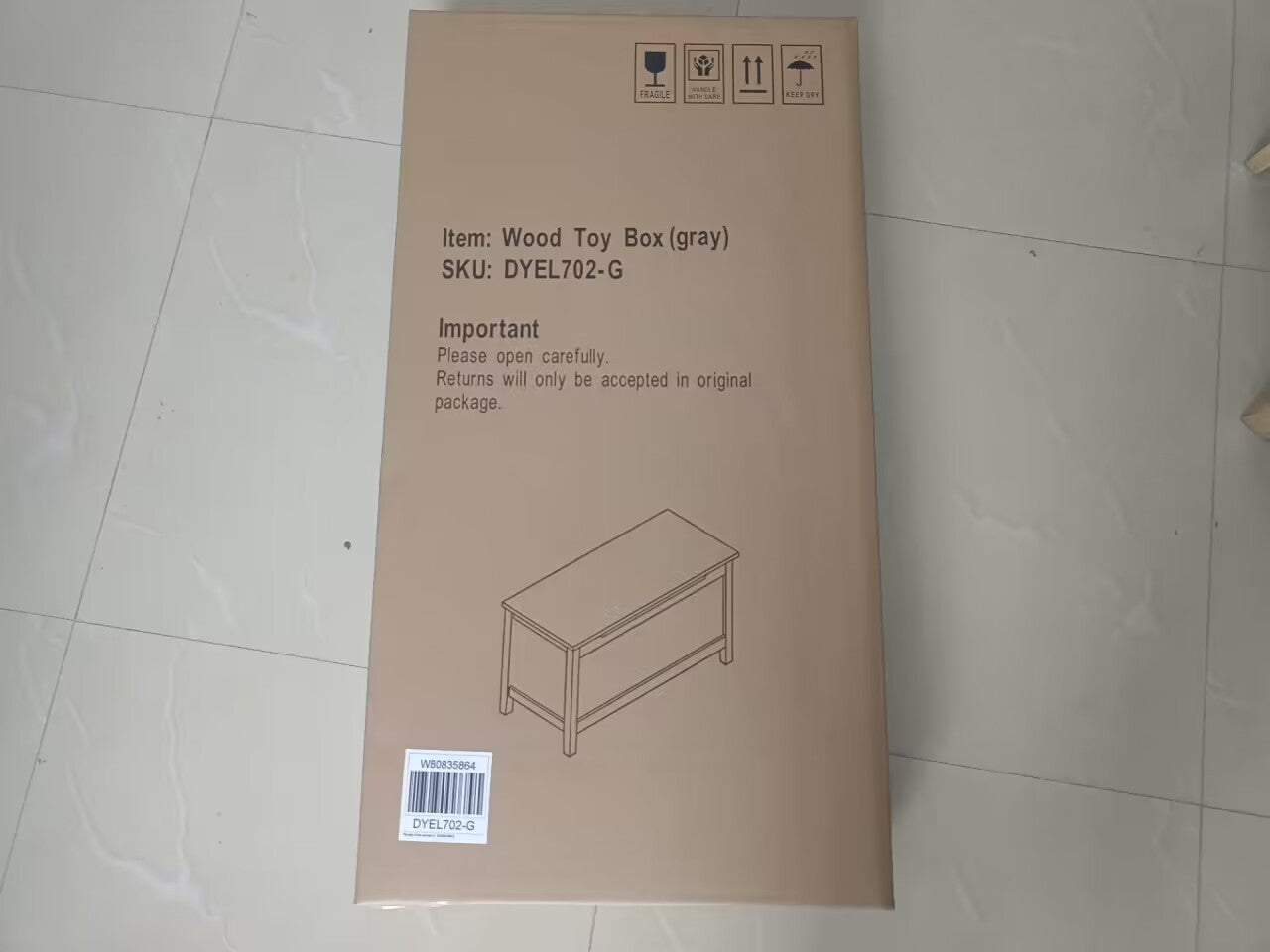 Kids Wooden Toy Box Storage with Safety Hinged Lid for Ages 2+ (Gray) image 8
