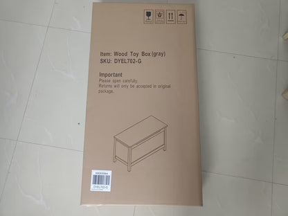 Kids Wooden Toy Box Storage with Safety Hinged Lid for Ages 2+ (Gray) image 8