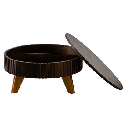 31.5" Retro Round Coffee Table with Storage Space, Suitable for Living Room and Office, Brown image 11