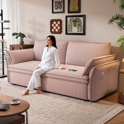 This is a multi-functional sofa with a 85-inch convertible sofa bed. It is in a two-in-one design, suitable for both sitting and lying. It is made of plush fabric and is suitable for both living rooms image 3