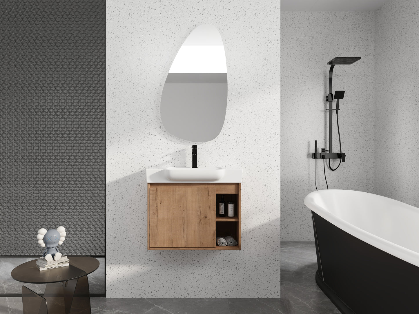28'' Wall-Mounted Bathroom Vanity with White Ceramic Sink & Soft-Close Door, KD-Packing image 9