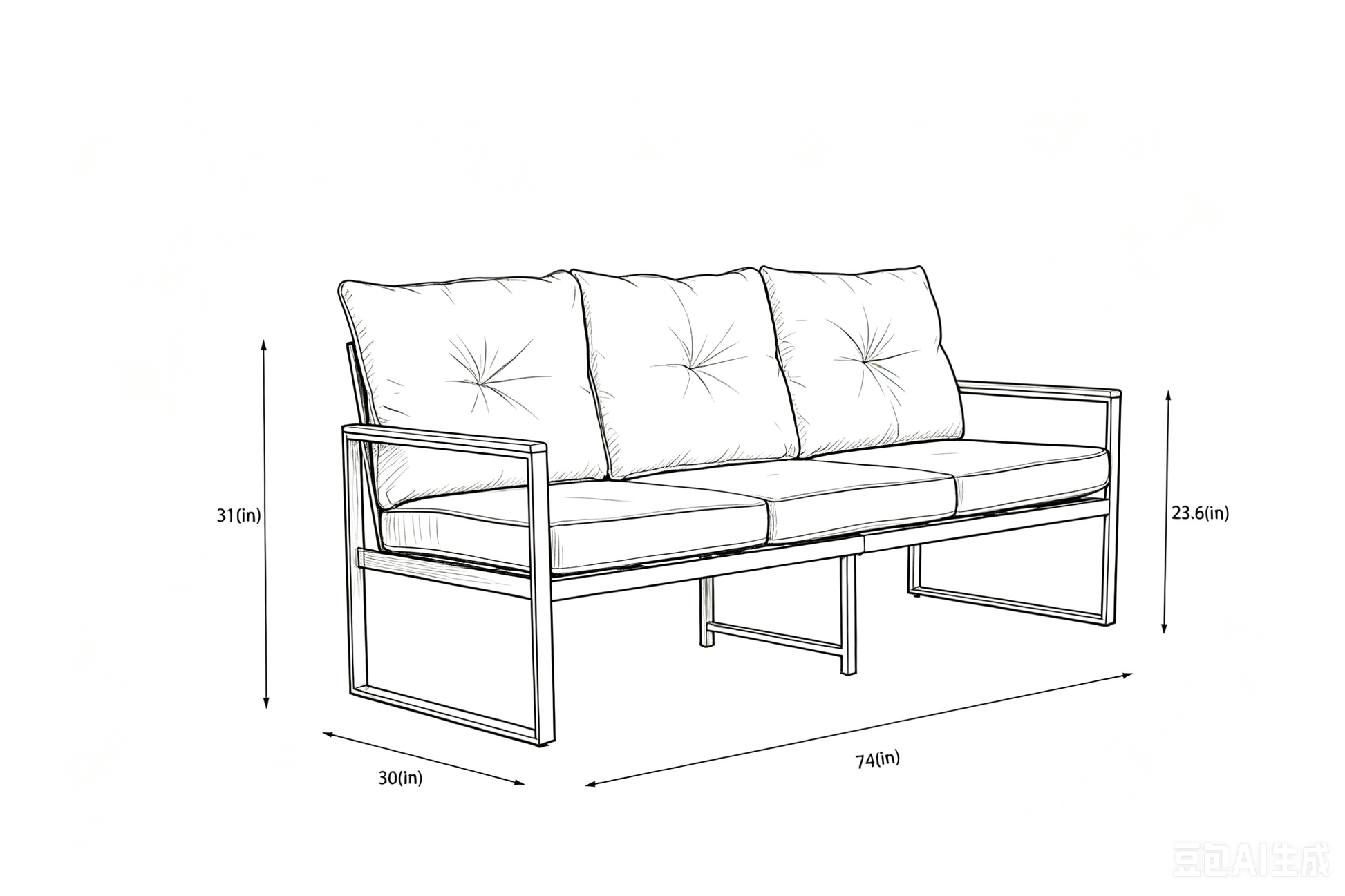 Steel Outdoor Patio Sofa, Steel Metal 3-Seat Couch with Thick Cushions, Patio Conversation Sofa Couch for Deck Garden Poolside, Beige image 8