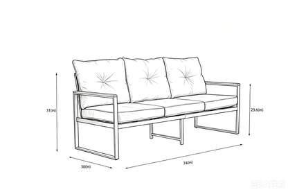 Steel Outdoor Patio Sofa, Steel Metal 3-Seat Couch with Thick Cushions, Patio Conversation Sofa Couch for Deck Garden Poolside, Beige image 8