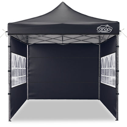 10x10 Pop Up Canopy, 3-in-1 9m Sidewall, Black Speckled Frame, Black Silver-Coated Top UPF50+ WR, 4 Heights 6.7-7.6ft, 1Sidewall+2 Windows, incl Stakes/Sandbags/Ropes/Bag for Market Camping Beach image 11