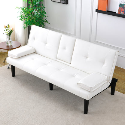 The 67-inch white PVC multi-functional sofa bed, with a foldable and cup holder design, makes it extremely convenient to turn the living room into a guest room image 5