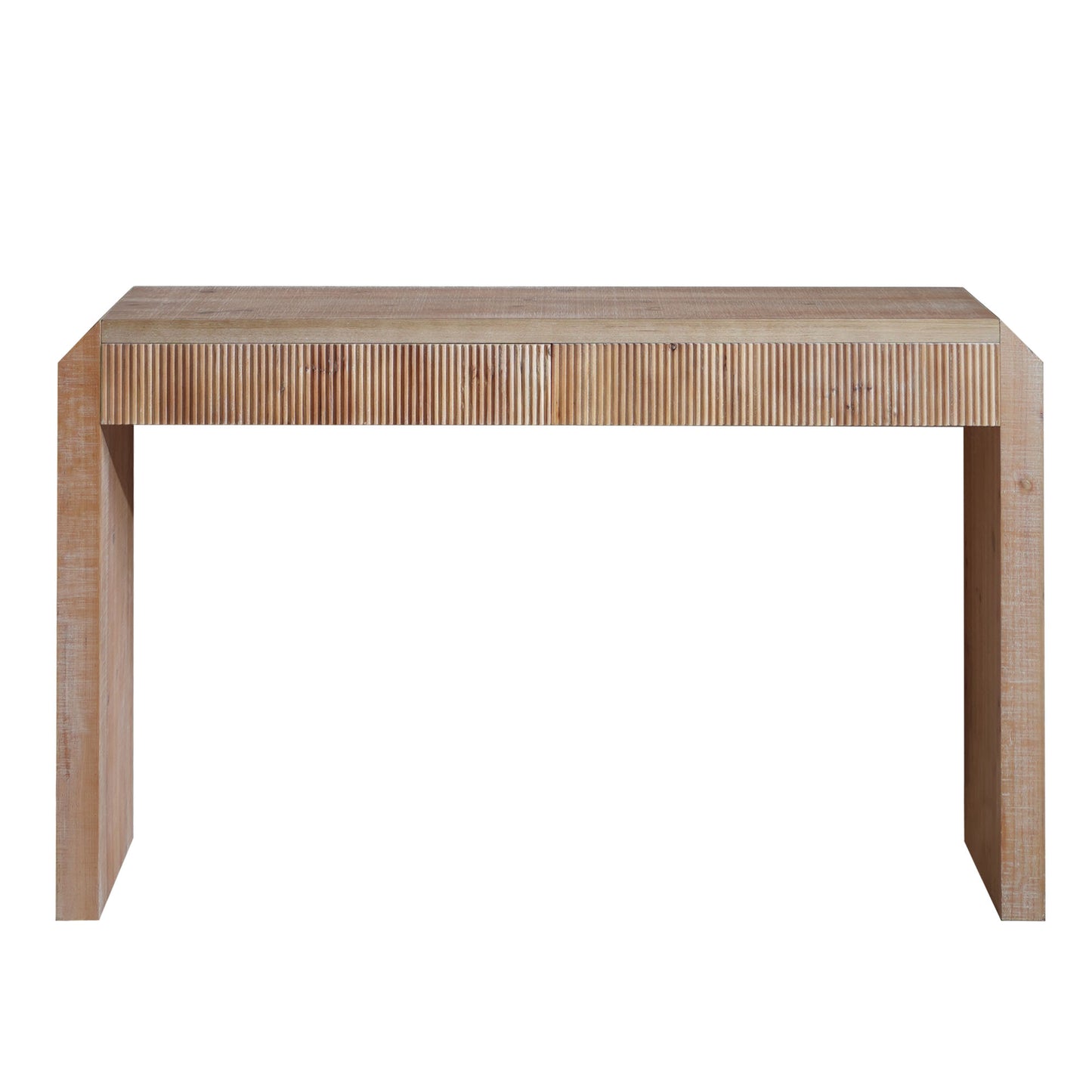 Rustic Wooden Console Table with Drawer – Minimalist Design, Ribbed Texture, and Natural Finish image 4