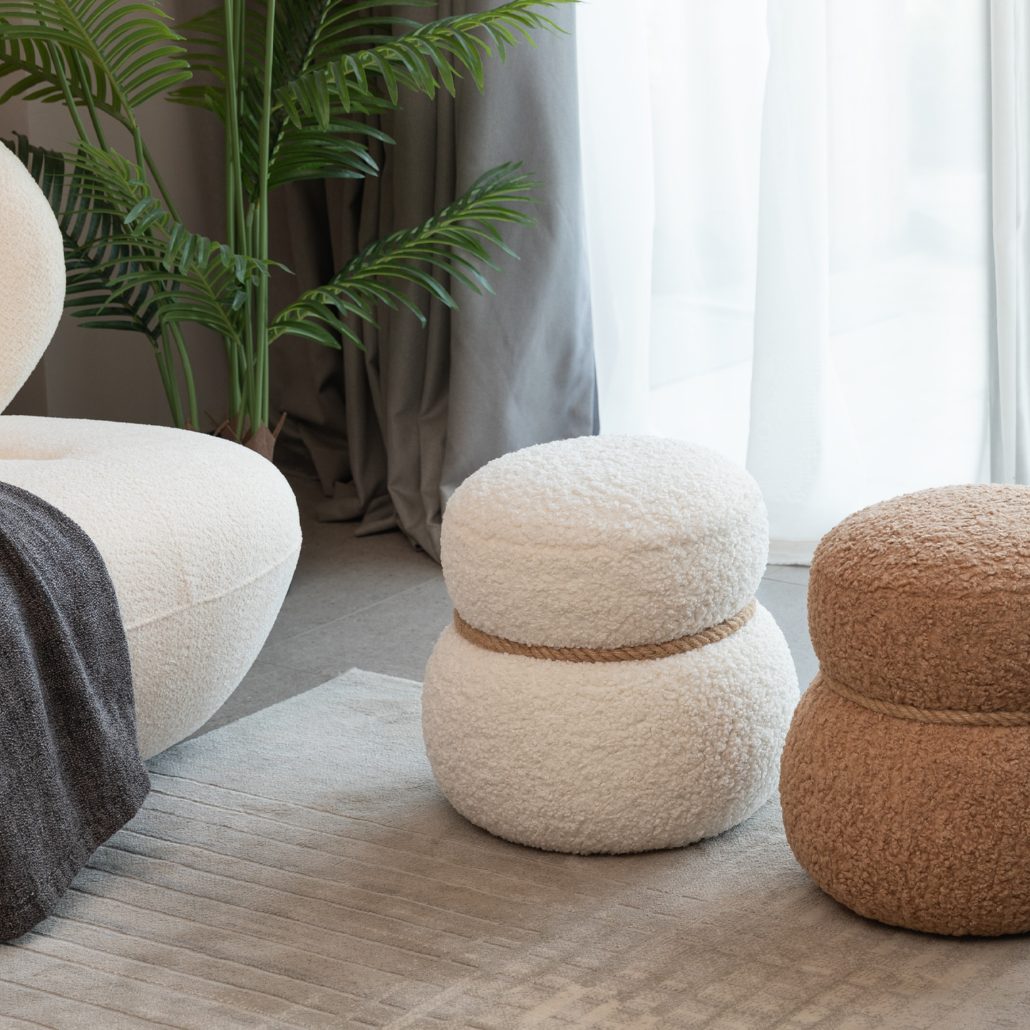 WKJ1Y White snowman stool, Greig plush cushion, playful and cute, suitable for any spacehite image 3