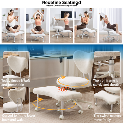 Meditation chair, an ergonomic cross-legged seating chair with lumbar support and a height-adjustable seat cushion, ideal for people engaged in high-intensity office work. Beige image 5
