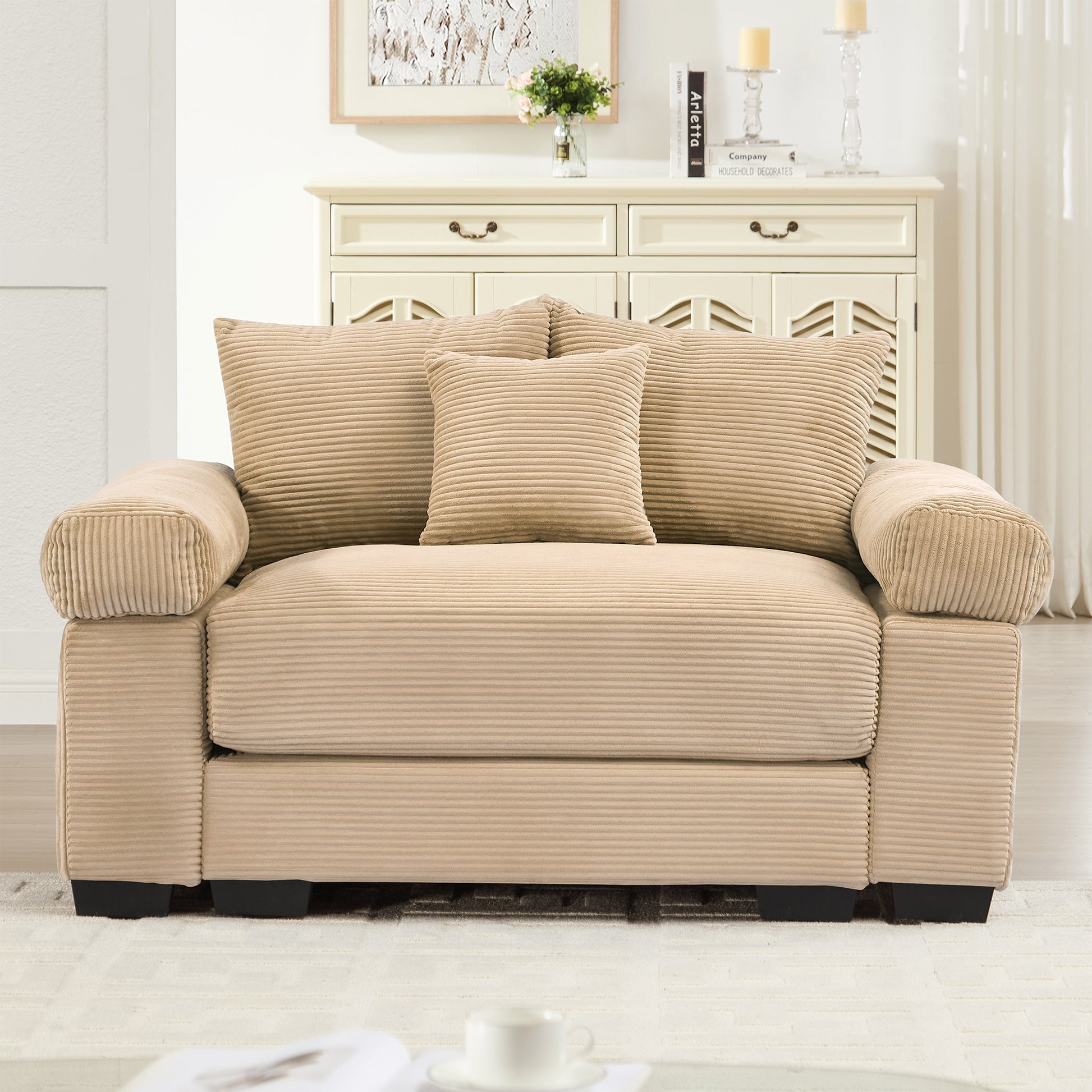 54.3" Oversized Cloud Modular Sectional Couch,Extra-Thick Armrests Good Resilience Cushions Ergonomic Design Premium Soft Corduroy Fabric,Easy Assembly For Living Rooms Study,Camel image 3