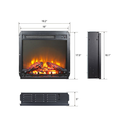 Close up of log set and realistic flame on electric fireplace insert