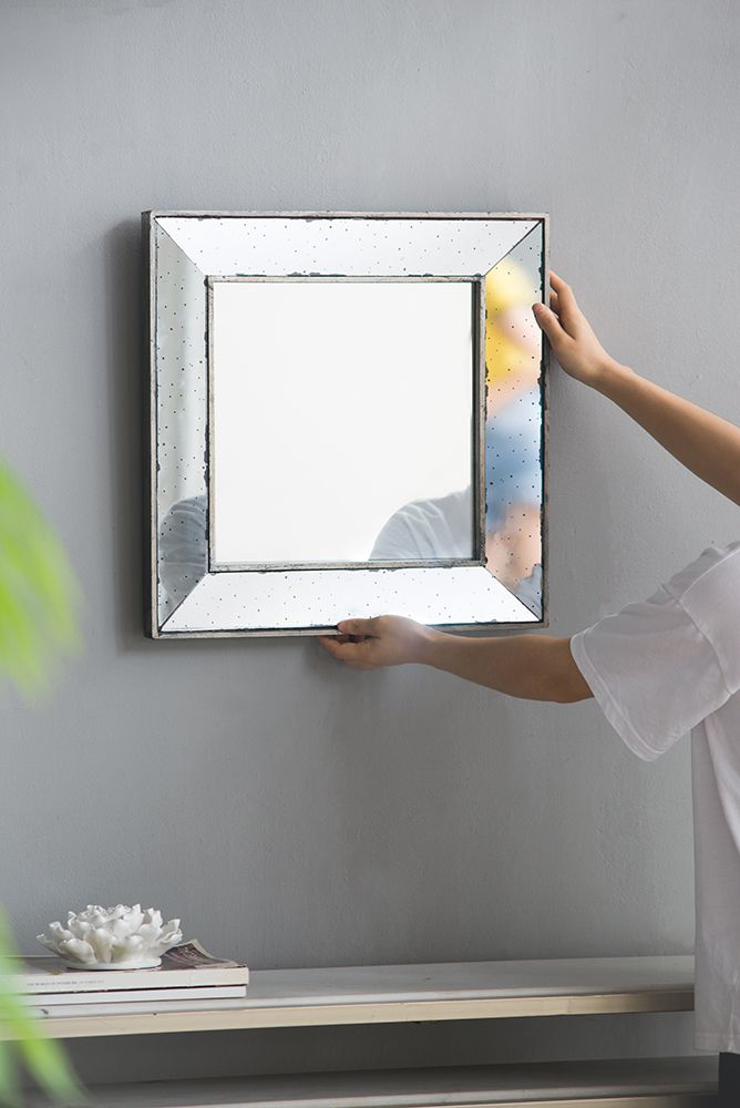 18x18 Distressed Silver Square Accent Mirror - Back View