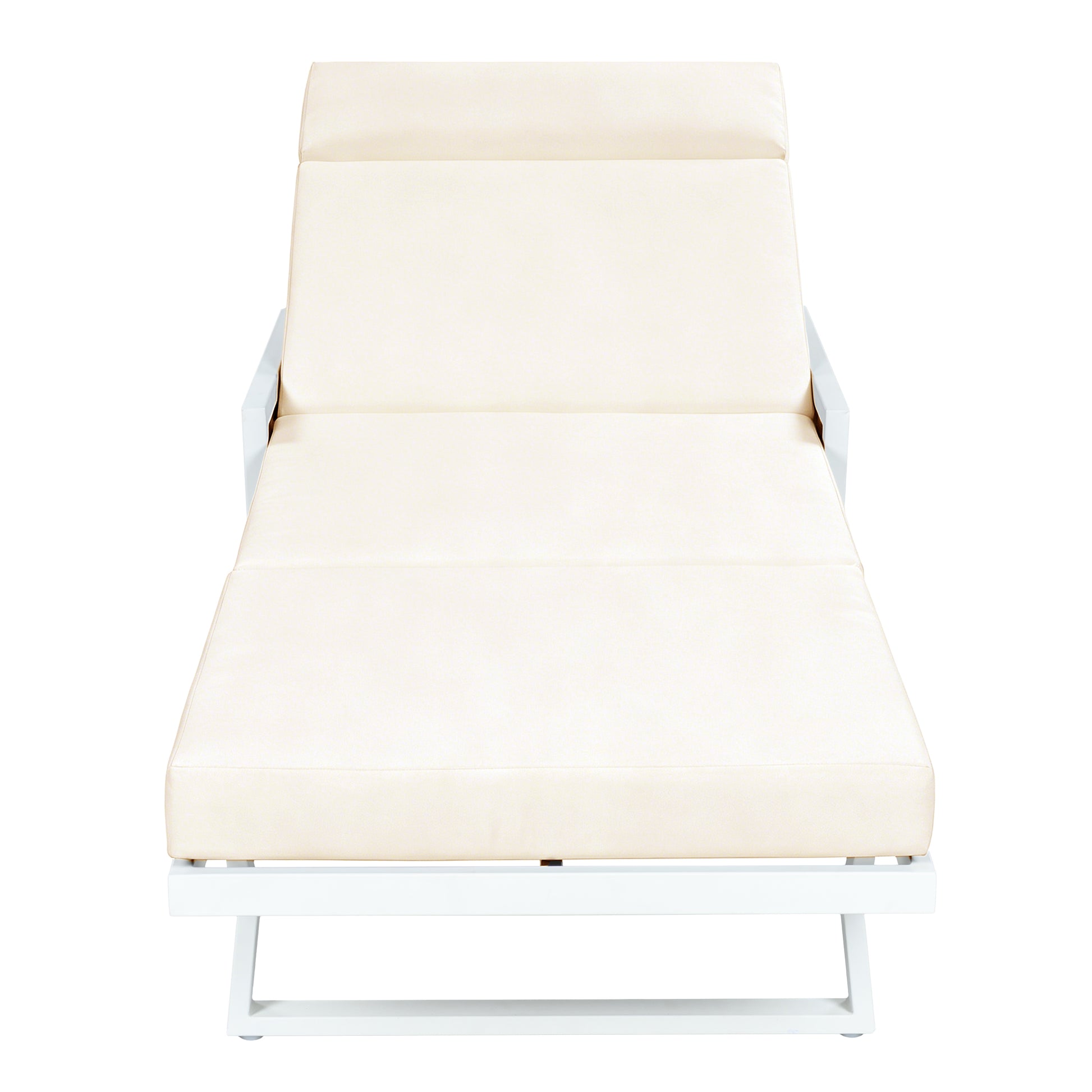 White Iron Outdoor Chaise Lounge with Black Rope Armrests, 4" Thick 4-Fold Beige Water Resistant Cushion with Built-In Headrest, 5-Position Adjustable, 400 LBS Capacity for Patio Pool Backyard image 9