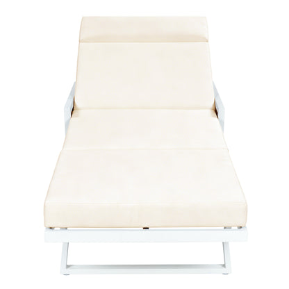 White Iron Outdoor Chaise Lounge with Black Rope Armrests, 4" Thick 4-Fold Beige Water Resistant Cushion with Built-In Headrest, 5-Position Adjustable, 400 LBS Capacity for Patio Pool Backyard image 9