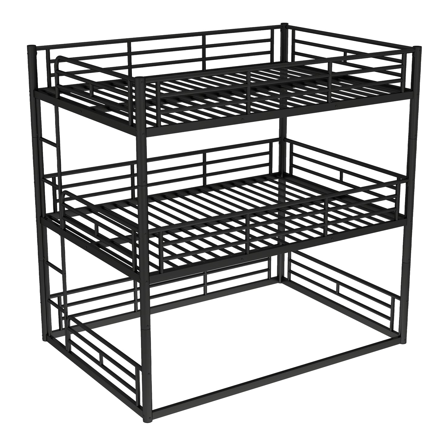Full over Full over Full Bunk Bed, Metal Triple Bunk Bed with Safety Guardrails, Heavy-duty Bunk Bed with Noise-reduced Design, Black image 6