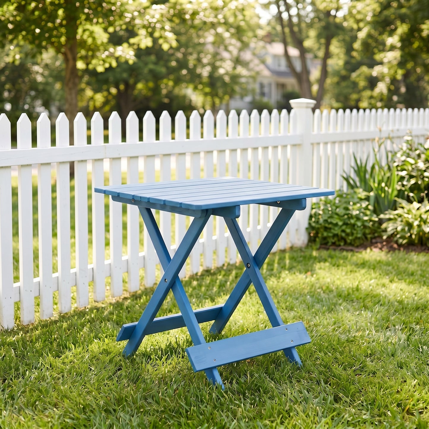Folding Square Table Patio Outdoor solid wood Table for Backyard, Balcony, Portable Design Space-Saving Blue Color image 1