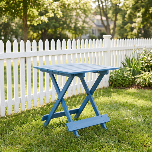 Folding Square Table Patio Outdoor solid wood Table for Backyard, Balcony, Portable Design Space-Saving Blue Color image 1