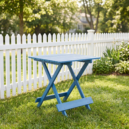 Folding Square Table Patio Outdoor solid wood Table for Backyard, Balcony, Portable Design Space-Saving Blue Color image 1