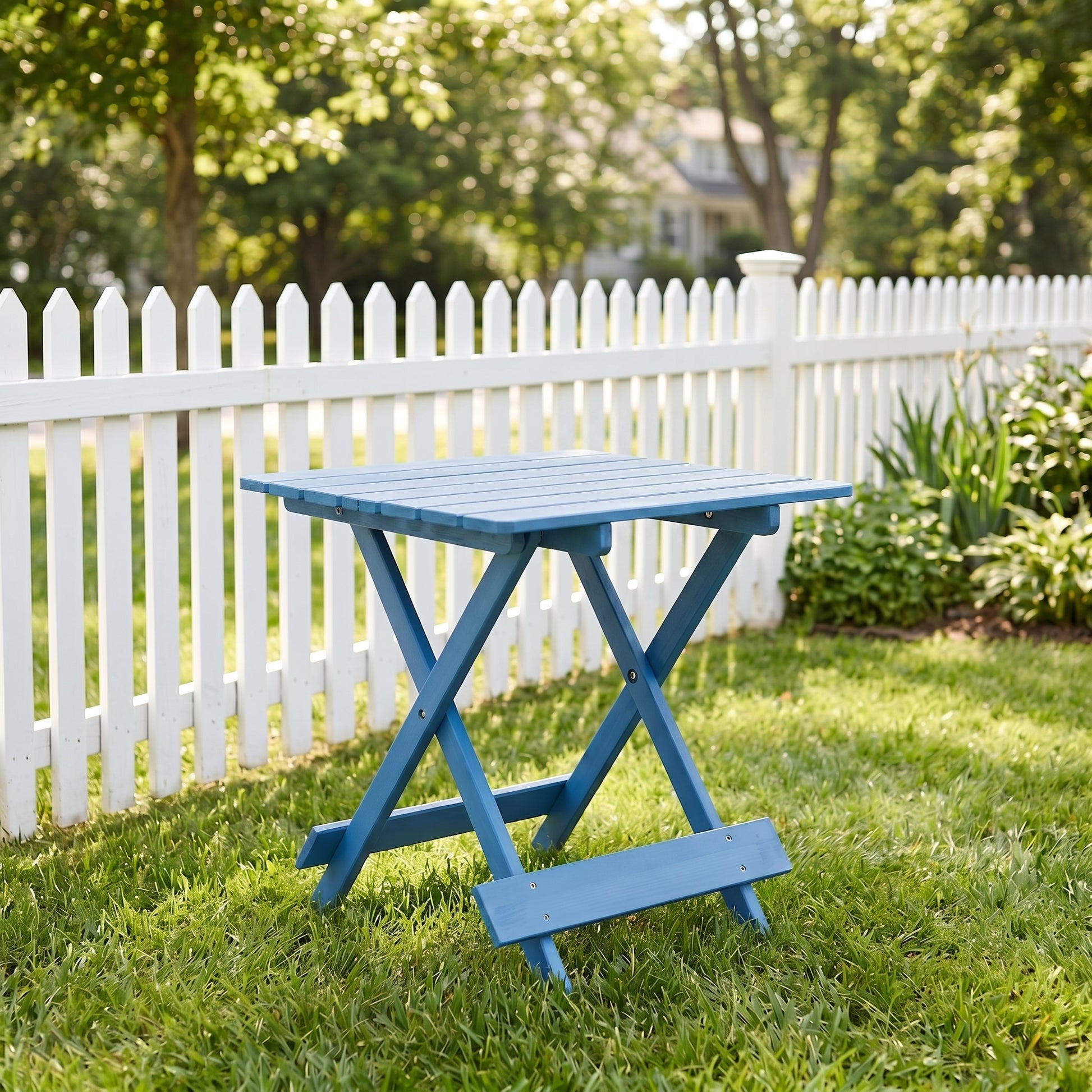 Folding Square Table Patio Outdoor solid wood Table for Backyard, Balcony, Portable Design Space-Saving Blue Color image 1