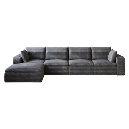 134" Cloud Sofa,Corduroy Fabric,Deep Seat Couches,Double-layer design,Removable Cushion,No Assembly, DIY Combination for Living room, Bedroom,Conference room,Apartment,Dark Grey image 8