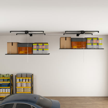 Black Overhead Garage Storage Rack 3x6 FT for High Ceilings 10-12 FT, 370LBS Capacity All-Steel Construction with Safety Lock (Installation Required, Heavy-Duty Garage Organizer) RR image 9