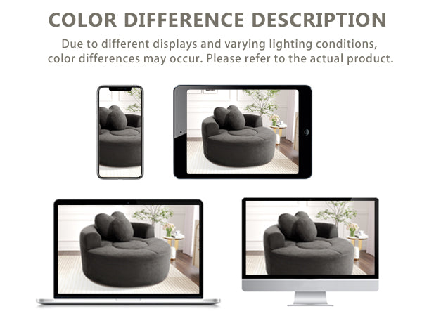 Round Sofa Bed with Memory Foam Sectional Couches for Living Room, Cloud Couch with three pillows, Black+gray image 11