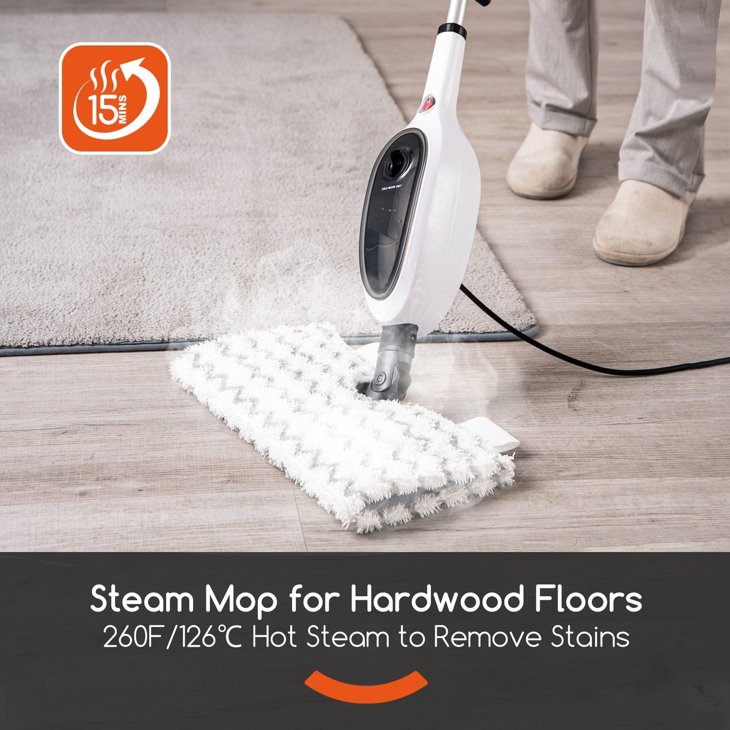 Steam Mops for Floor Cleaning, Unique Double-Sided Flip Design, 15 Seconds Fast Heating 10-in-1 Steam Cleaner for Kitchen, Living Room Wood Floor Tile Cleaning image 7