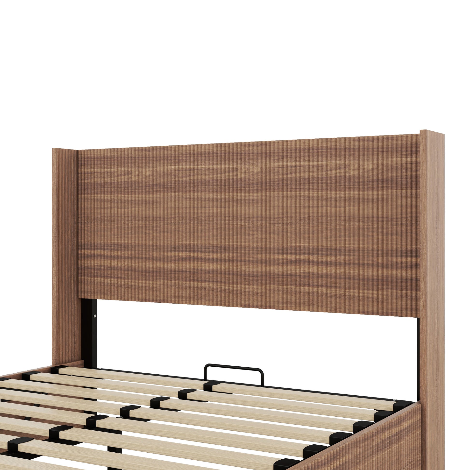 (Queen size) bed frame with a grooved and undulating lifting storage function, featuring a lifting storage feature, safe and beautiful / without noise, a wooden slat platform bed frame in a natural image 8