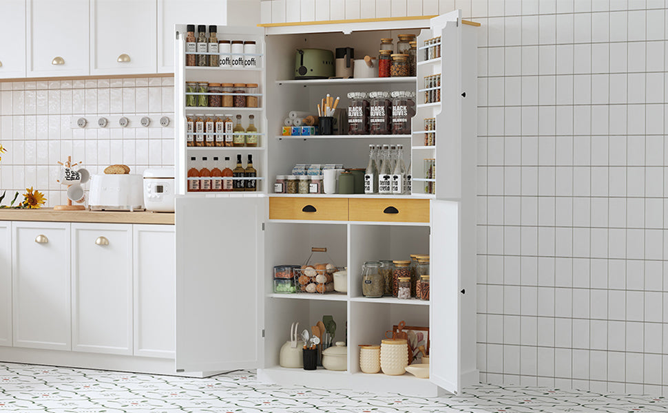 [Assembly Video Provided]TOPMAX 40.2x20x71.3inch High Freestanding Kitchen Pantry Large Cupboard Storage Cabinet with 2 Drawers, 2 Adjustable Shelves, 8 Door Shelves for Kitchen, Dining Room,White image 2