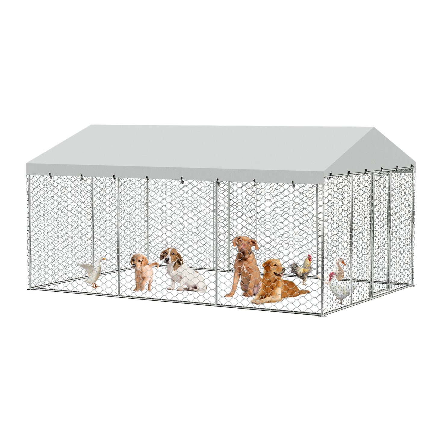 15x10 FT Large Outdoor Dog Kennel with Canopy, Heavy Duty Galvanized Steel Frame, Waterproof Cover, All-Weather Protection, Escape-Proof Lockable Pet Playpen for Large Dogs, Multiple Animals. image 2