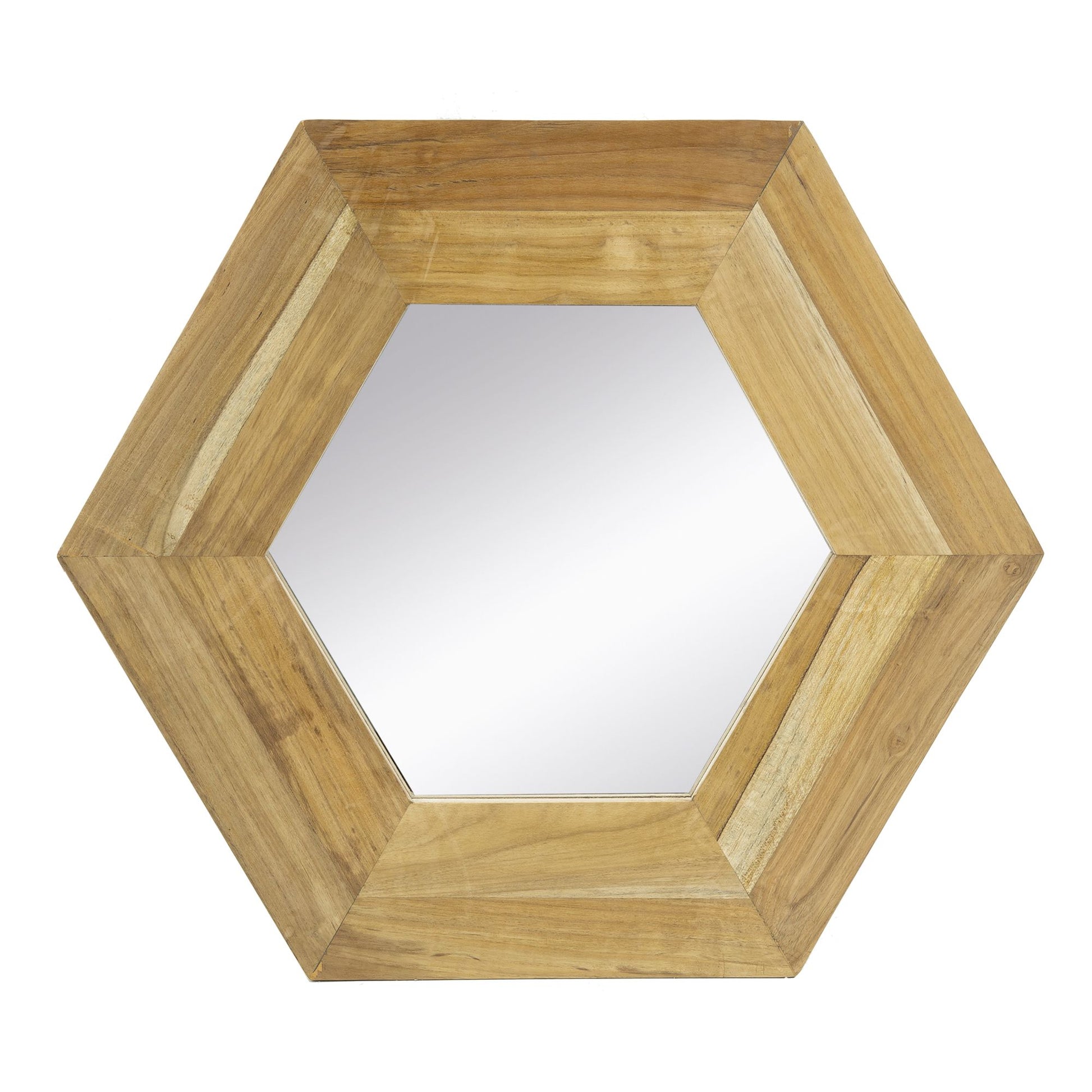 18.5" x 18.5" Hexagon Mirror with Natural Wood Frame, Wall Decor for Living Room Bathroom Hallway, image 3