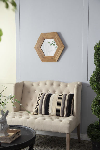 18.5" x 18.5" Hexagon Mirror with Natural Wood Frame, Wall Decor for Living Room Bathroom Hallway, image 5
