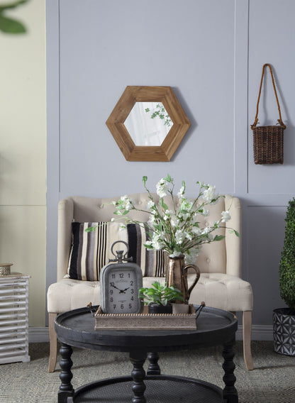 18.5" x 18.5" Hexagon Mirror with Natural Wood Frame, Wall Decor for Living Room Bathroom Hallway, image 4