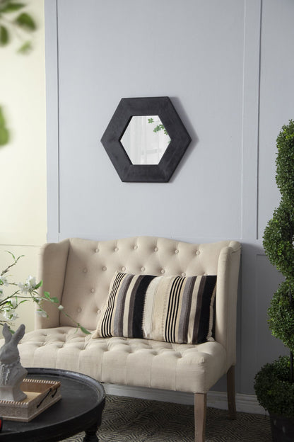 18.5" x 18.5" Hexagon Mirror with Solid Wood Frame, Wall Decor for Living Room Bathroom Hallway, Black image 9