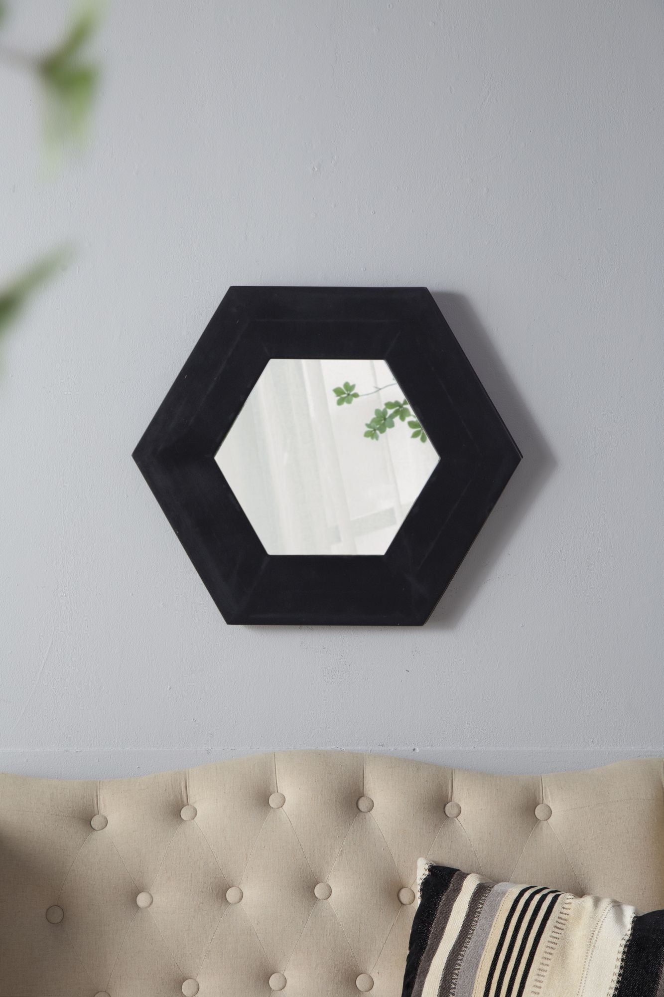 18.5" x 18.5" Hexagon Mirror with Solid Wood Frame, Wall Decor for Living Room Bathroom Hallway, Black image 7