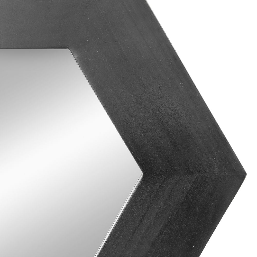 18.5" x 18.5" Hexagon Mirror with Solid Wood Frame, Wall Decor for Living Room Bathroom Hallway, Black image 2