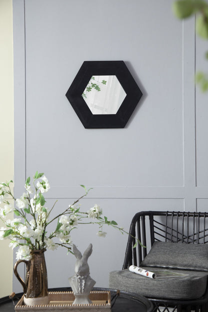 18.5" x 18.5" Hexagon Mirror with Solid Wood Frame, Wall Decor for Living Room Bathroom Hallway, Black image 4