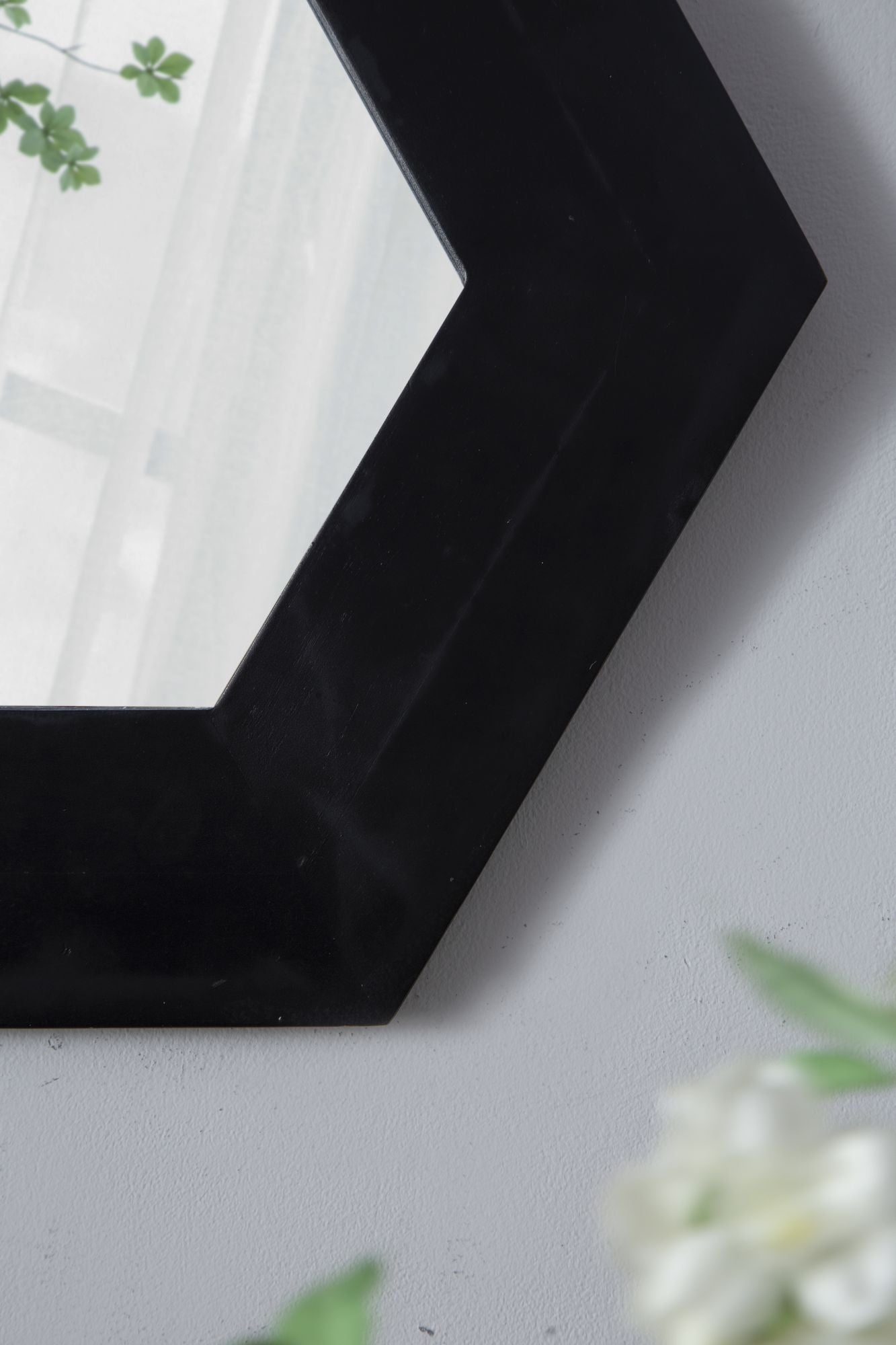 18.5" x 18.5" Hexagon Mirror with Solid Wood Frame, Wall Decor for Living Room Bathroom Hallway, Black image 12